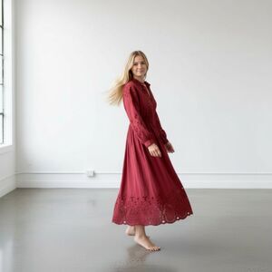 NWT Y.A.S. Organic Cotton Yasrina Red Ochre Boho Embroidered Maxi Dress-Small